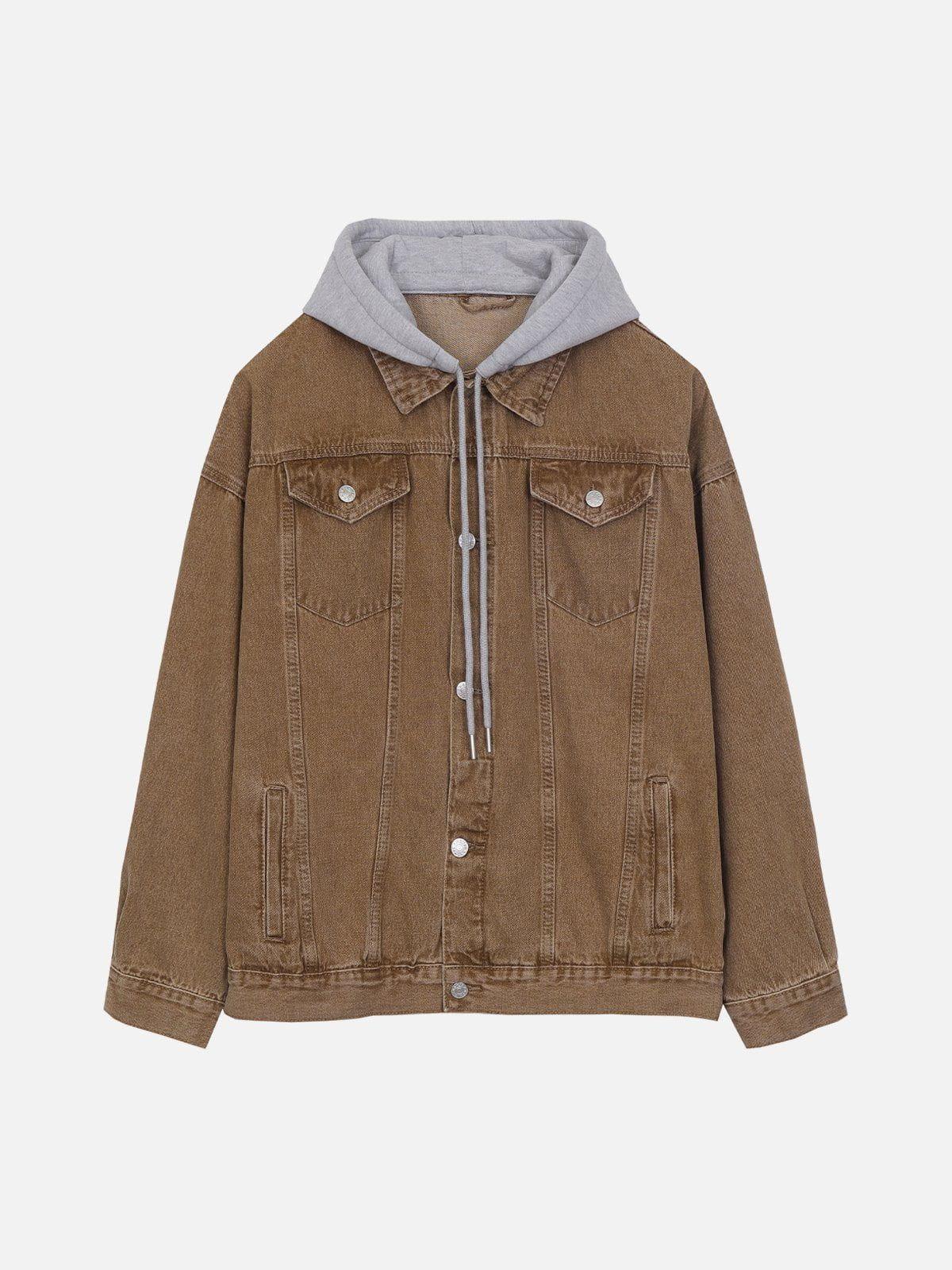 Concert Outfit Detachable Hood Solid Denim Jacket Concert Outfit Detachable Hood Solid Denim Jacket