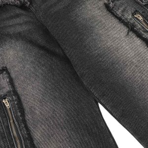 Concert Outfit Detressed Raw Edge Multi-Pocket Cargo Jeans