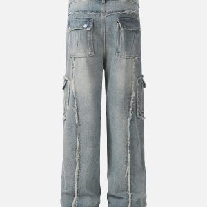 Concert Outfit Detressed Raw Edge Multi-Pocket Cargo Jeans