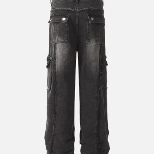 Concert Outfit Detressed Raw Edge Multi-Pocket Cargo Jeans