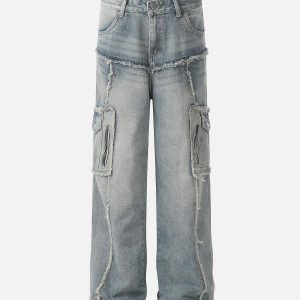 Concert Outfit Detressed Raw Edge Multi-Pocket Cargo Jeans