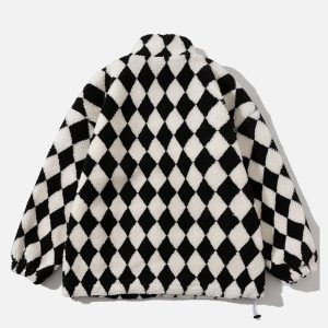 Concert Outfit Diamond Pattern Sherpa Winter Coat