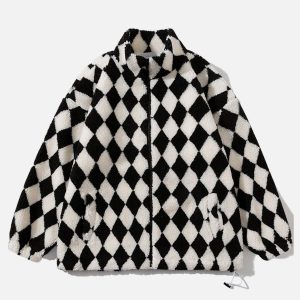 Concert Outfit Diamond Pattern Sherpa Winter Coat