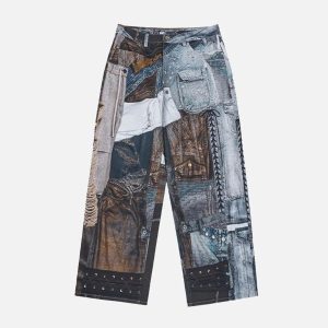 Concert Outfit Digital Printed Faux Panel Jeans