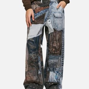 Concert Outfit Digital Printed Faux Panel Jeans