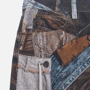 Concert Outfit Digital Printed Faux Panel Jeans