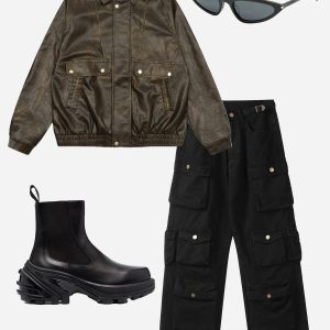 Concert Outfit Dip-Dye Washed Faux Leather Jacket