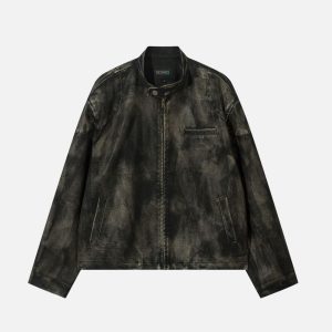 Concert Outfit Dirt Color Faux Leather Jacket