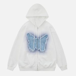 Concert Outfit Distressed Butterfly Patch Cardigan Hoodie