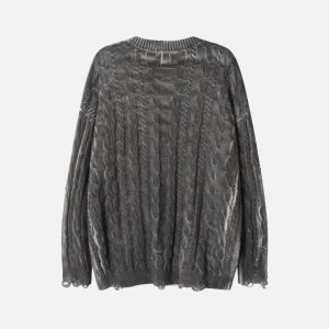 Concert Outfit Distressed Cable Knit Sweater