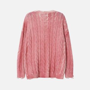 Concert Outfit Distressed Cable Knit Sweater