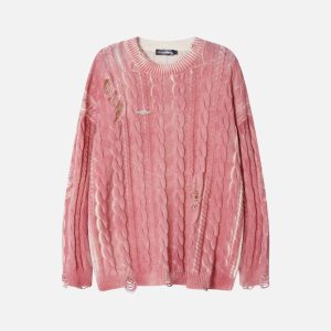 Concert Outfit Distressed Cable Knit Sweater