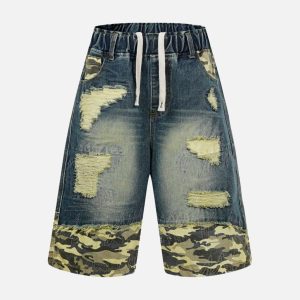 Concert Outfit Distressed Camouflage Denim Shorts