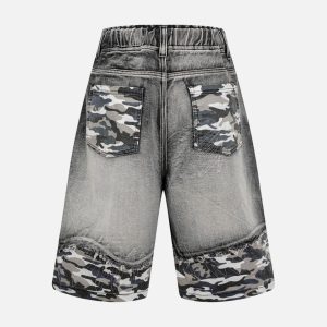 Concert Outfit Distressed Camouflage Denim Shorts