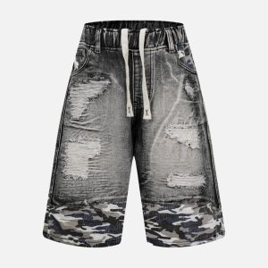 Concert Outfit Distressed Camouflage Denim Shorts