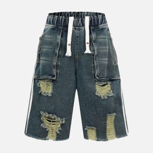 Concert Outfit Distressed Cargo Denim Shorts