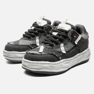 Concert Outfit Distressed Deconstructed Split Whisker Platform Sneakers