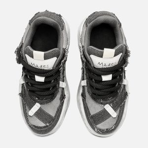 Concert Outfit Distressed Deconstructed Split Whisker Platform Sneakers