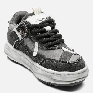 Concert Outfit Distressed Deconstructed Split Whisker Platform Sneakers