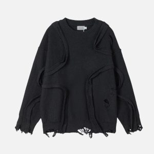 Concert Outfit Distressed Deconstructive Patchwork Sweater