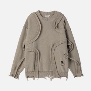 Concert Outfit Distressed Deconstructive Patchwork Sweater
