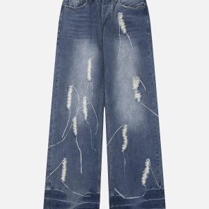 Concert Outfit Distressed Decorative Band Loose Jeans