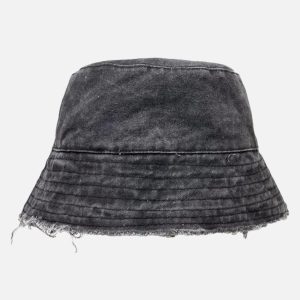 Concert Outfit Distressed Denim Raw Edge Destroyed Bucket Hat
