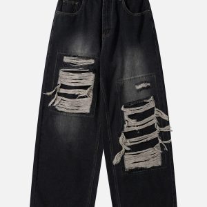 Concert Outfit Distressed Design Loose Jeans