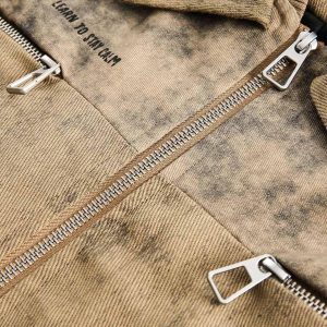 Concert Outfit Distressed  Double-Layer Collar Workwear Jacket