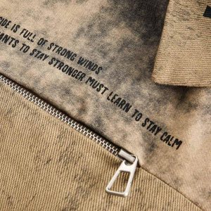 Concert Outfit Distressed  Double-Layer Collar Workwear Jacket