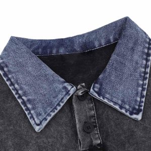 Concert Outfit Distressed Embroidered Denim Collar Polo Shirt