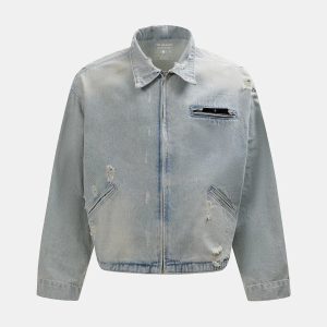 Concert Outfit Distressed Frayed Lapel Denim Jacket