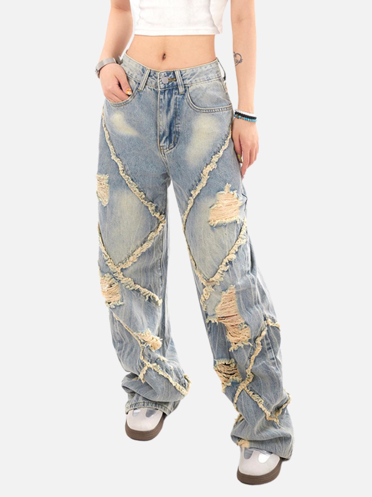 Concert Outfit Distressed Fringe Loose Jeans Concert Outfit Distressed Fringe Loose Jeans