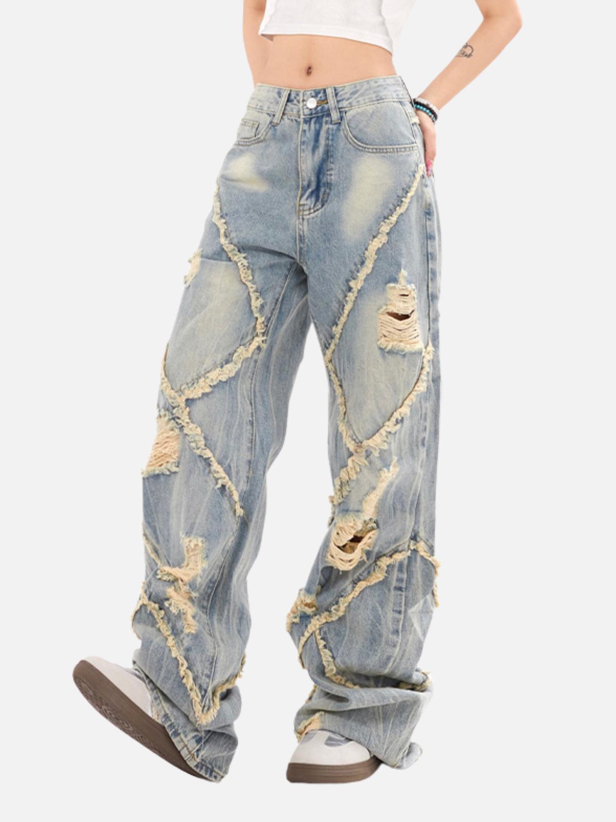 Concert Outfit Distressed Fringe Loose Jeans Concert Outfit Distressed Fringe Loose Jeans