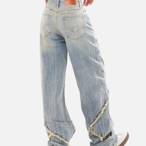 Concert Outfit Distressed Fringe Loose Jeans