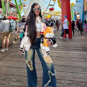 Concert Outfit Distressed Fringe Star Jeans