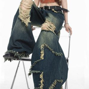 Concert Outfit Distressed Fringe Star Jeans