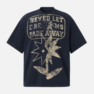 Concert Outfit Distressed Fun Print Crew Neck T-Shirt