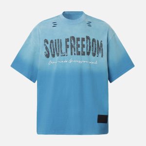 Concert Outfit Distressed Gradient Letter Print Crew Neck T-Shirt