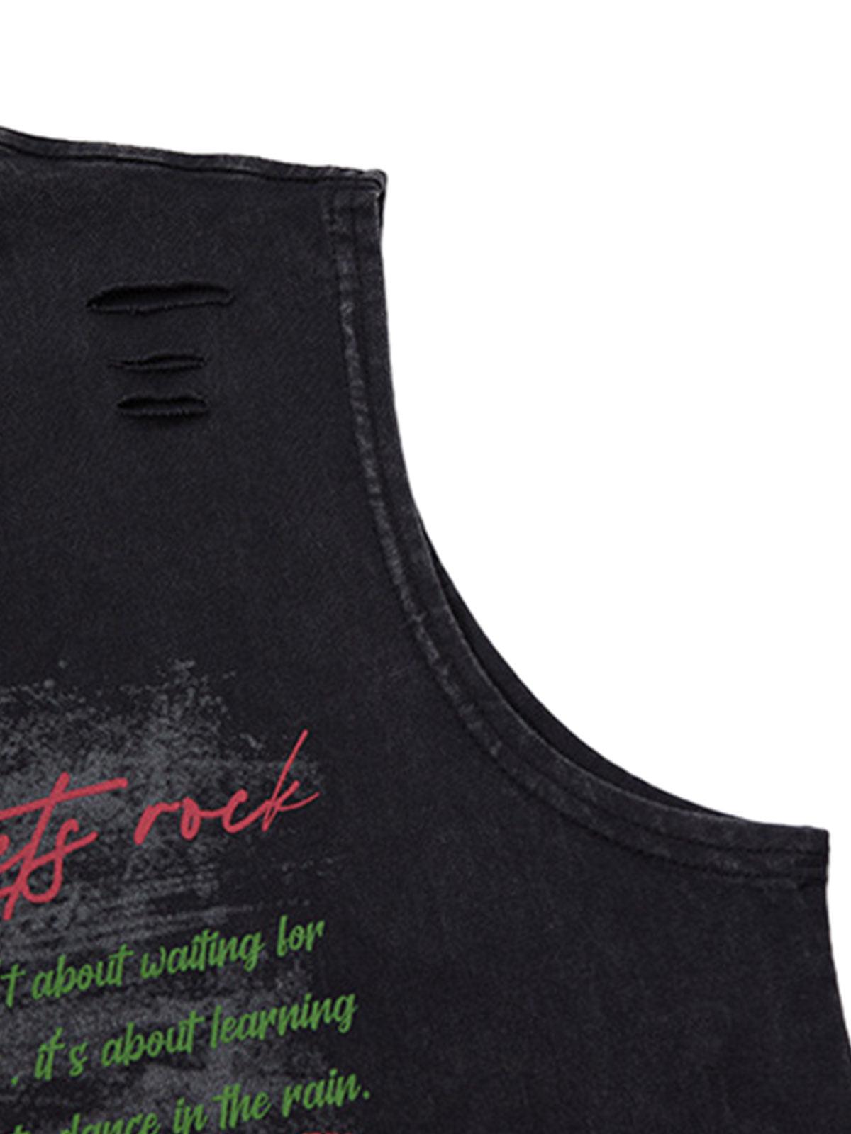 Concert Outfit Distressed Graphic Butterfly Print Vest Concert Outfit Distressed Graphic Butterfly Print Vest