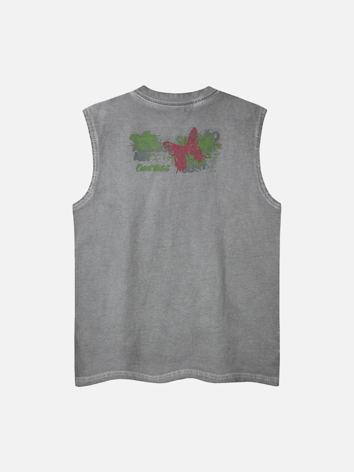 Concert Outfit Distressed Graphic Butterfly Print Vest Concert Outfit Distressed Graphic Butterfly Print Vest