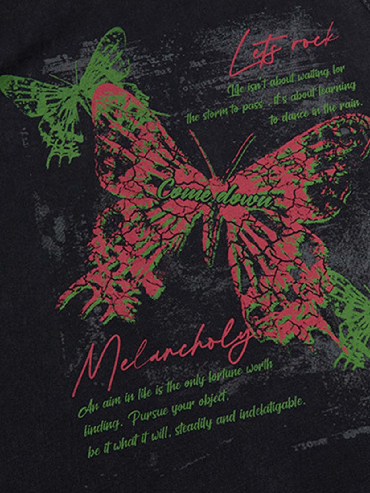 Concert Outfit Distressed Graphic Butterfly Print Vest Concert Outfit Distressed Graphic Butterfly Print Vest