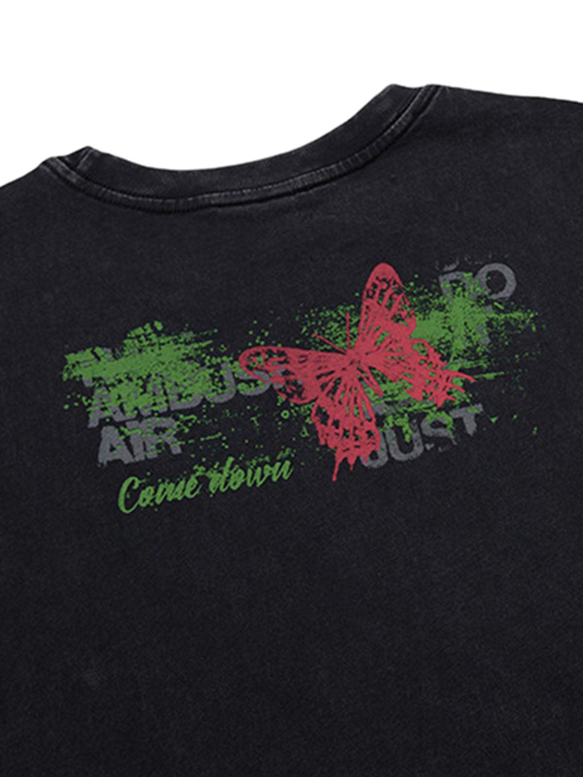 Concert Outfit Distressed Graphic Butterfly Print Vest Concert Outfit Distressed Graphic Butterfly Print Vest