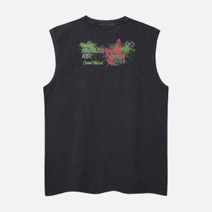 Concert Outfit Distressed Graphic Butterfly Print Vest