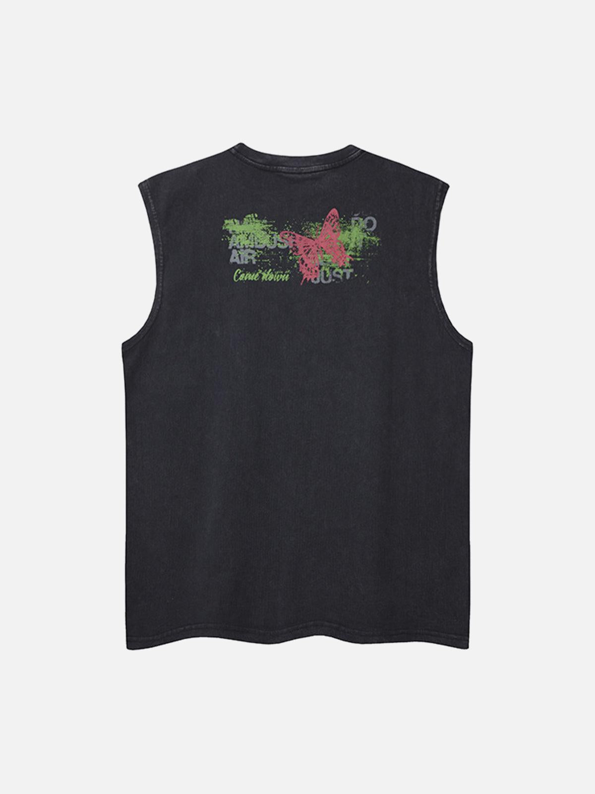 Concert Outfit Distressed Graphic Butterfly Print Vest Concert Outfit Distressed Graphic Butterfly Print Vest
