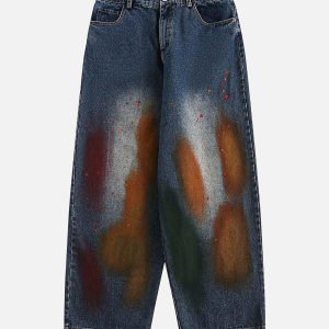 Concert Outfit Distressed Ink Graffiti Straight Jeans