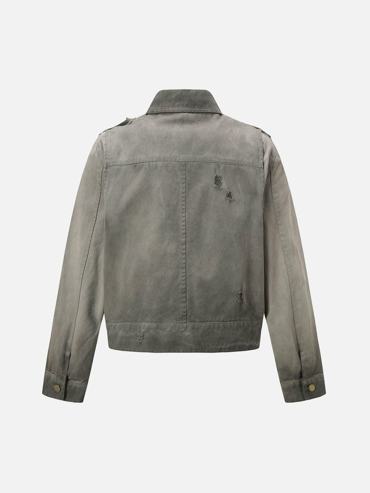 Concert Outfit Distressed Irregular Zip Up Denim Jacket Concert Outfit Distressed Irregular Zip Up Denim Jacket