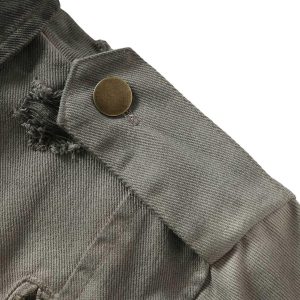 Concert Outfit Distressed Irregular Zip Up Denim Jacket