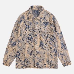 Concert Outfit Distressed Jacquard Denim Jacket