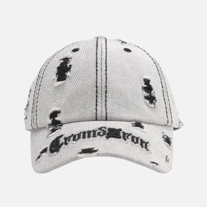 Concert Outfit Distressed Letter Embroidery Baseball Cap